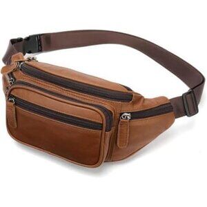Real Leather Fanny Pack, Waist Bag Camel Brown